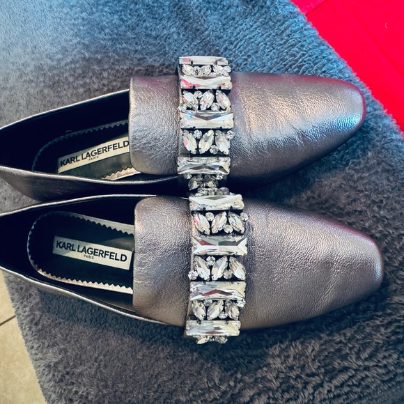 Karl Lagerfeld Silver Flats with Crystal Embellishments - Picture 2 of 12